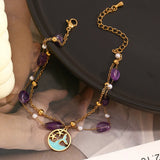 Waterproof Ocean Style Natural Purple Stone Anklet - 18K Gold Plated
