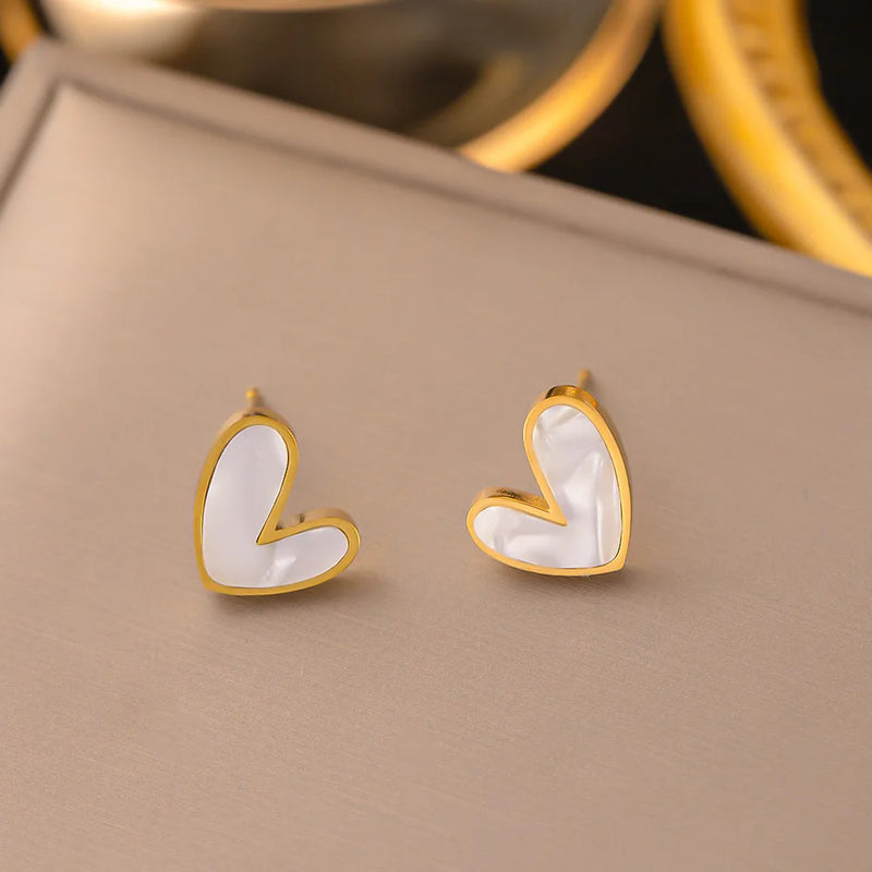 Waterproof Heart Earrings and Necklace Set in 18K Gold-Plated Stainless Steel - Trendy Love