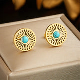 Waterproof Turquoise Leaf Necklace & Earrings Set - 18K Gold Plated