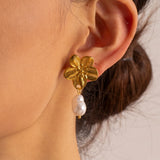 Waterproof Cherry Flower Pearl Earrings - 18K Gold Plated