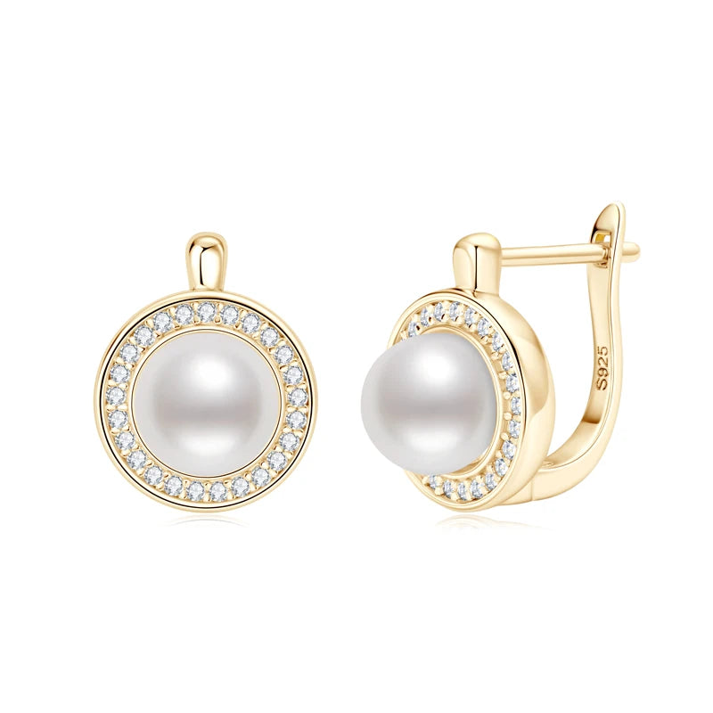 Pearl & Moissanite Hoop Earrings - 14K Yellow Gold Plated Sterling Silver