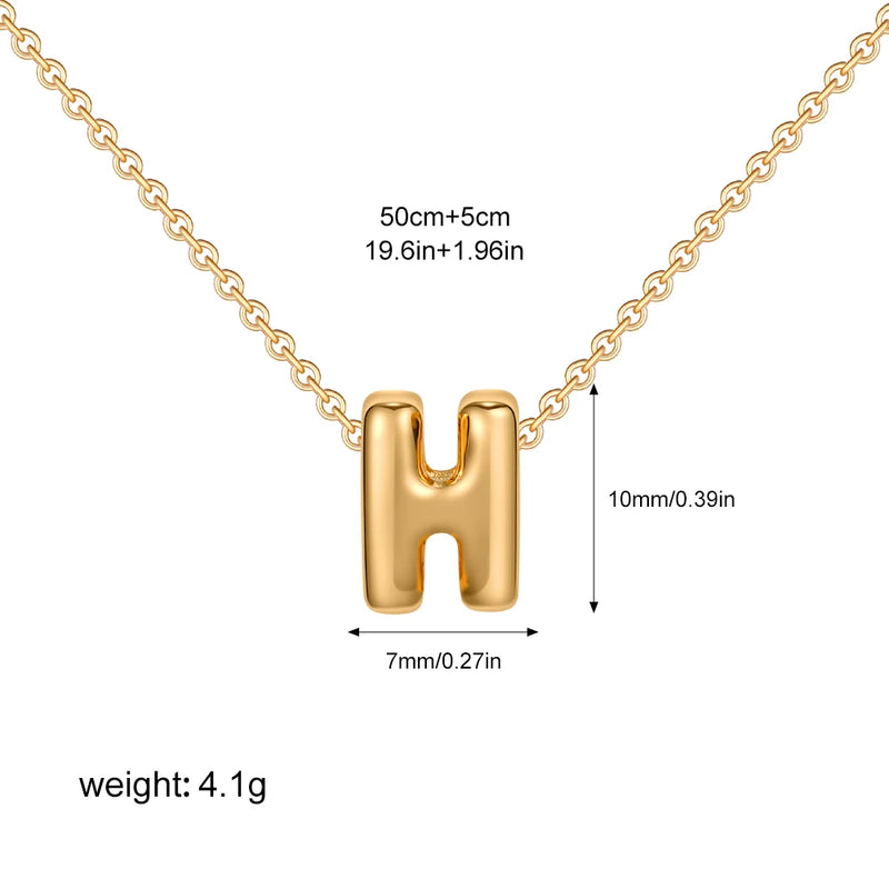 3D Bubble Initial Letter H in 18K Gold-Plated Stainless Steel size 1mmx7mm and chain 50cm+5cm