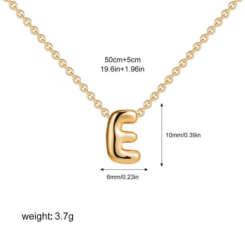 3D Bubble Initial Letter E in 18K Gold-Plated Stainless Steel size 10mmx6mm and chain 50cm+5cm