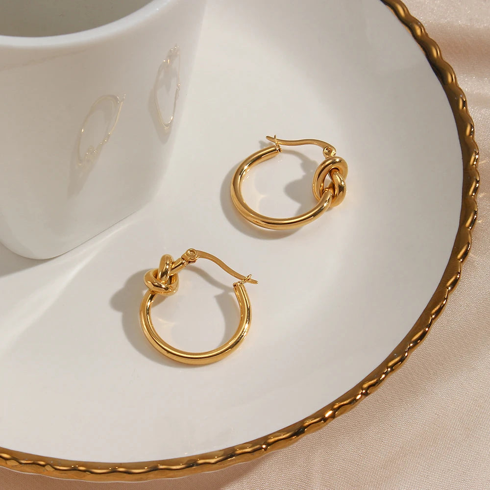 Waterproof Knot Hoop Earrings - 18K Gold Plated