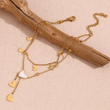 Waterproof Double Layered Heart Tassel Anklet - 18K Gold Plated