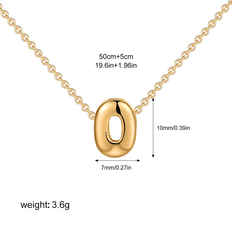 3D Bubble Initial Letter O in 18K Gold-Plated Stainless Steel size 10mmx7mm and chain 50cm+5cm