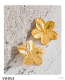 Waterproof Golden Flower Stud Earrings - 18K Gold Plated