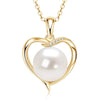 Pearl & Moissanite Heart Pendant Necklace - Yellow Gold Plated Sterling Silver