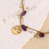 Waterproof Ocean Style Natural Purple Stone Anklet - 18K Gold Plated