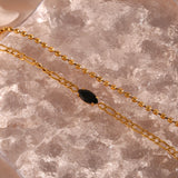 Waterproof Elegant Double Layer Beaded Chain Bracelet with black gem - 18K Gold Plated 