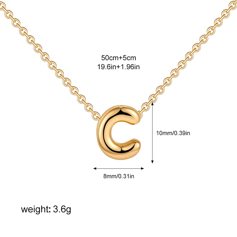 3D Bubble Initial Letter C in 18K Gold-Plated Stainless Steel size 10mmx8mm and chain 50cm+5cm