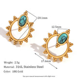  Lace Oval Blue Turquoise Stud Earrings Tarnish Free 18K Gold Plated Women's Earrings 316L Stainless Steel Gift