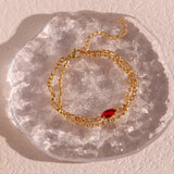 Waterproof Elegant Double Layer Beaded Chain Bracelet with red gem- 18K Gold Plated 