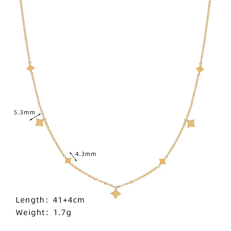 Waterproof Romantic Star Pendant Necklace in 18K Gold-Plated Stainless Steel. Length 41+4cm