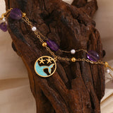Waterproof Ocean Style Natural Purple Stone Anklet - 18K Gold Plated