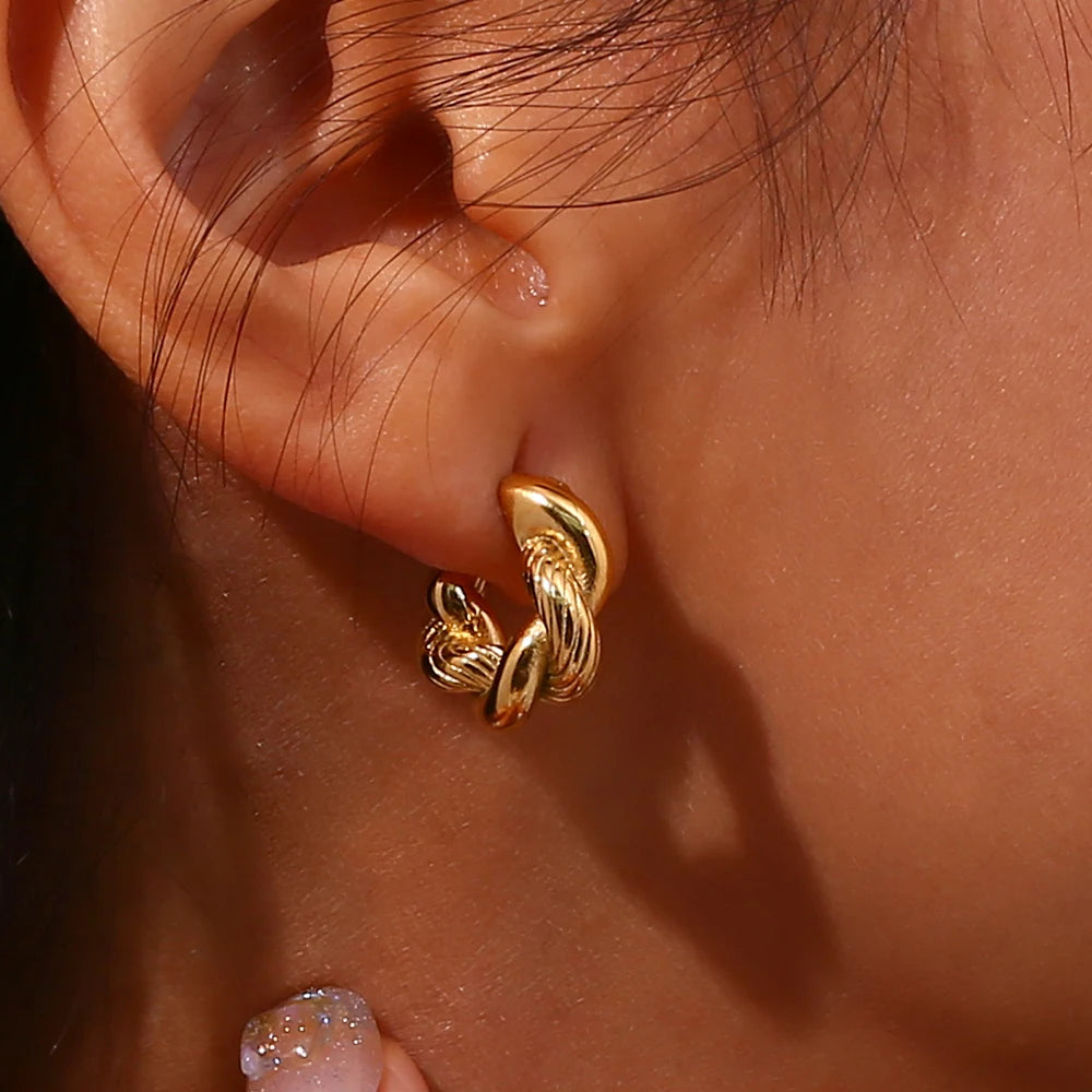 LillyFleur Waterproof Twisted Hoop Earrings - 18K Gold Plated