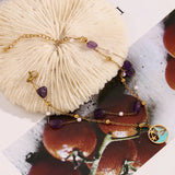Waterproof Ocean Style Natural Purple Stone Anklet - 18K Gold Plated