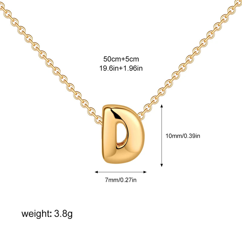 3D Bubble Initial Letter D in 18K Gold-Plated Stainless Steel size 10mmx7mm and chain 50cm+5cm