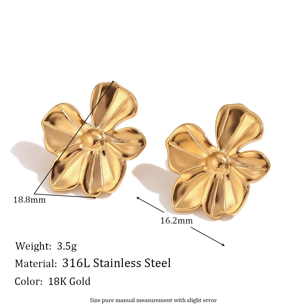 Waterproof Five Petal Flower Earrings 18.8mm - 18K Gold Plated