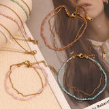 Waterproof Amazonite Double Layer Anklet - 18K Gold Plated