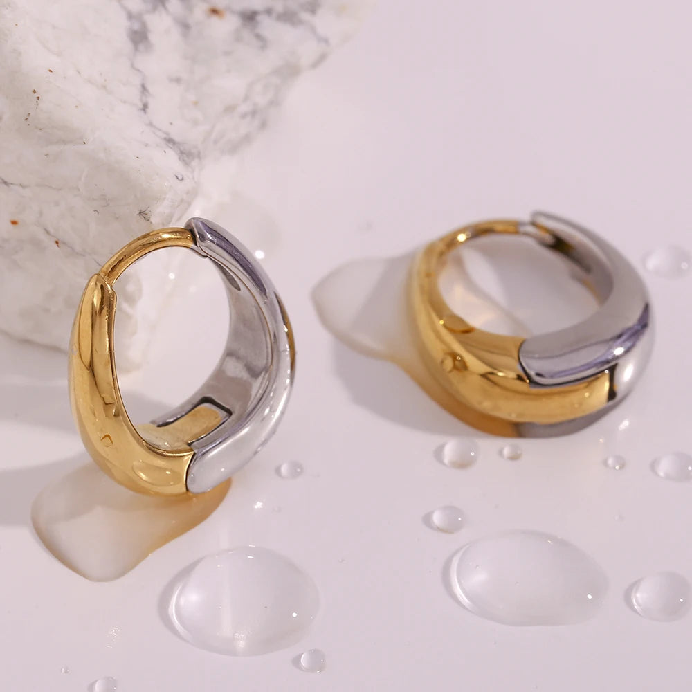 Waterproof Two-Tone Hoop Earrings - 18K Gold Plated