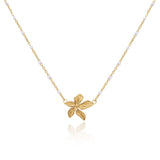 Waterproof Gold Petal Pendant Necklace with White Beads - 18K Gold Plated