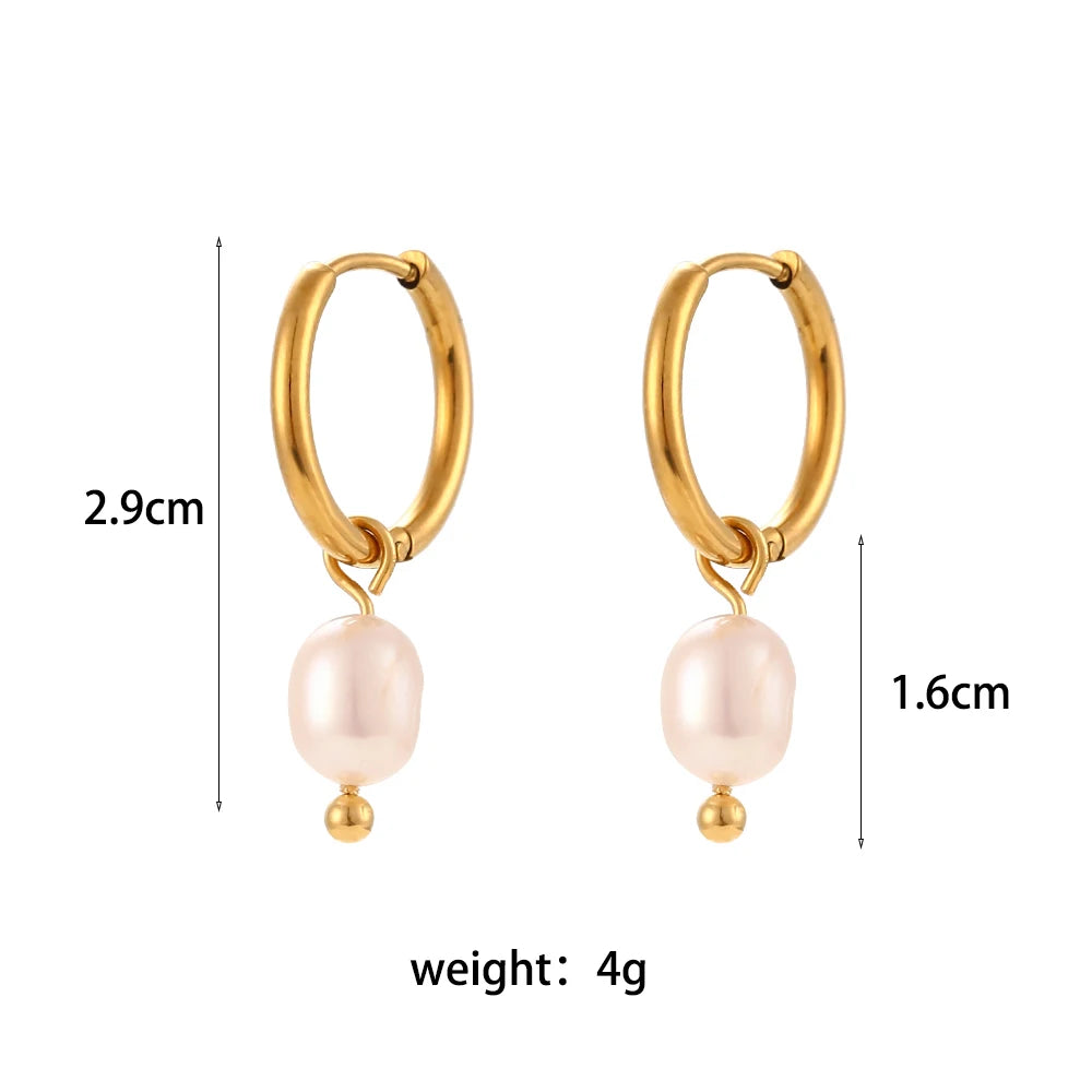 LillyFleur Waterproof Minimalist Pearl Charm Hoop Earrings 2.9cm - 18K Gold Plated