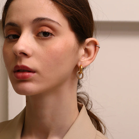 Waterproof Glossy Crystal Hoop Earrings - 18K Gold Plated