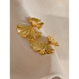Waterproof Ginkgo Leaf Gold Drop Earrings - 18K Gold Plated