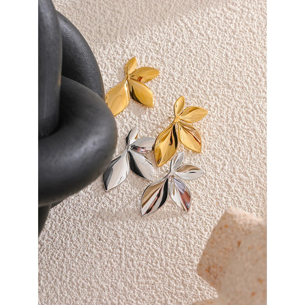 Waterproof Leaf Stud Earrings in Gold and Silver Colors