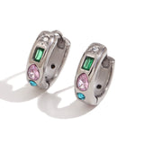LillyFleur Waterproof Colorful Zircon Hoop Earrings in Silver Color