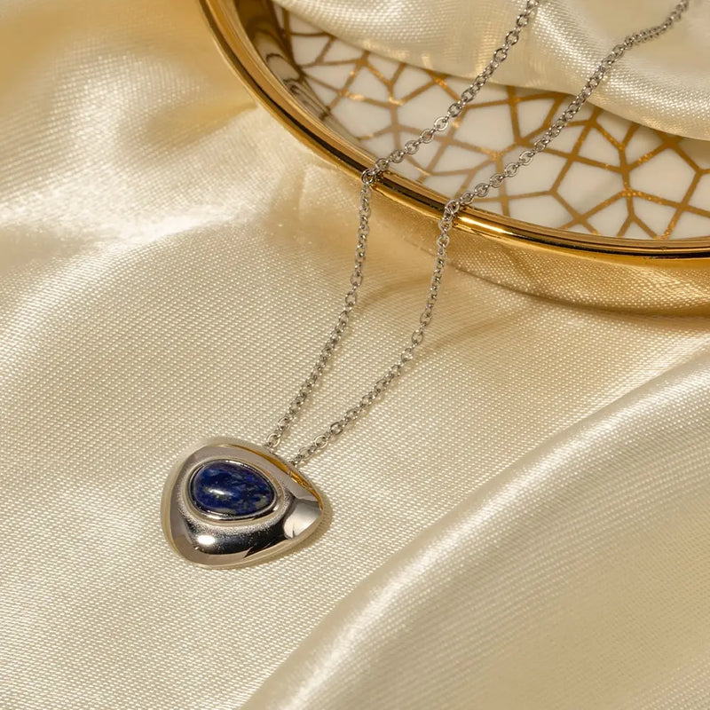 Waterproof Lapis Lazuli Necklace in 18K Gold-Plated Stainless Steel