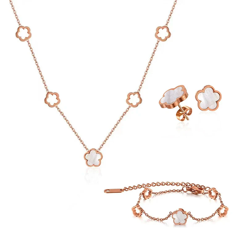 Waterproof Elegant White Shell Flower Jewelry Set
