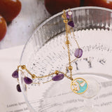Waterproof Ocean Style Natural Purple Stone Anklet - 18K Gold Plated