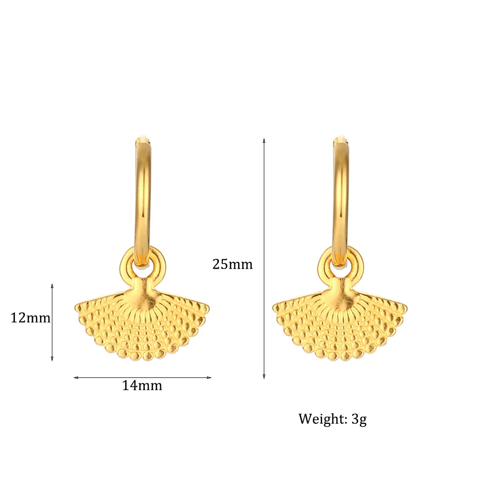 Waterproof Bohemian Fan Charm Hoop Earrings 25mm - 18K Gold Plated