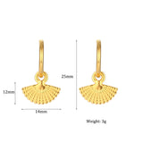 Waterproof Bohemian Fan Charm Hoop Earrings 25mm - 18K Gold Plated