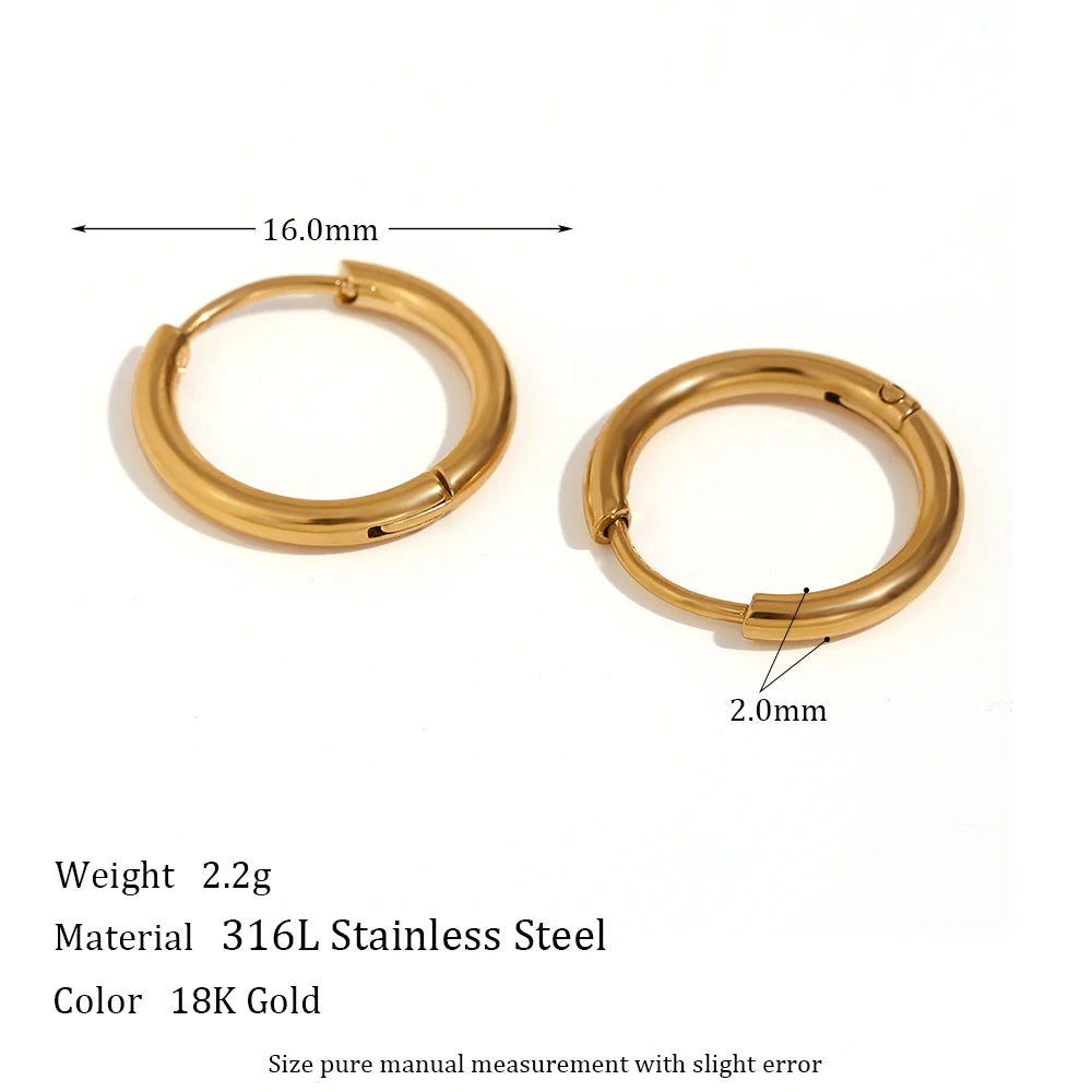 Waterproof Gold Hoop Earrings - 18K Gold Plated - 16mm