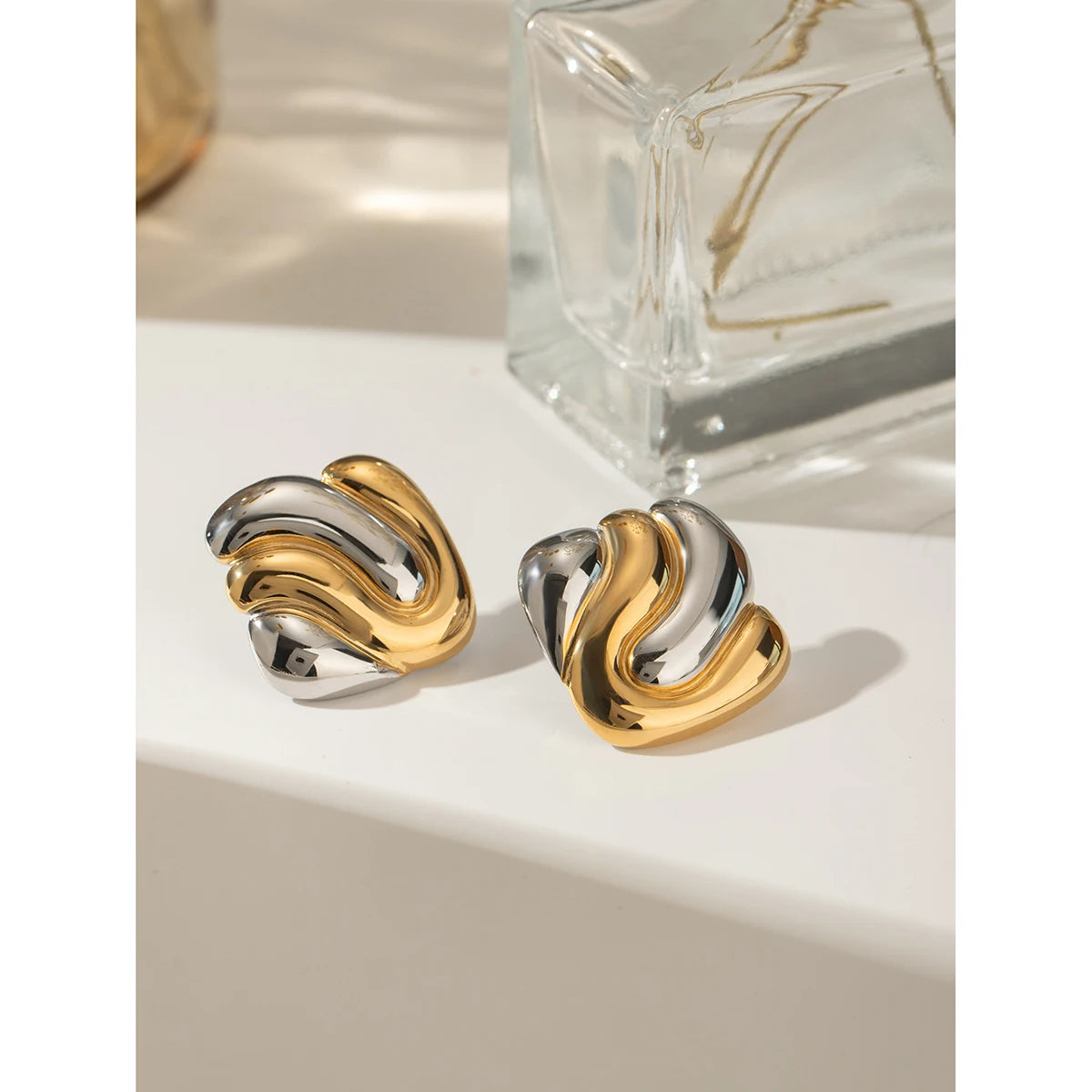 Waterproof Square Stud Earrings Silver and Gold - 18K Gold Plated