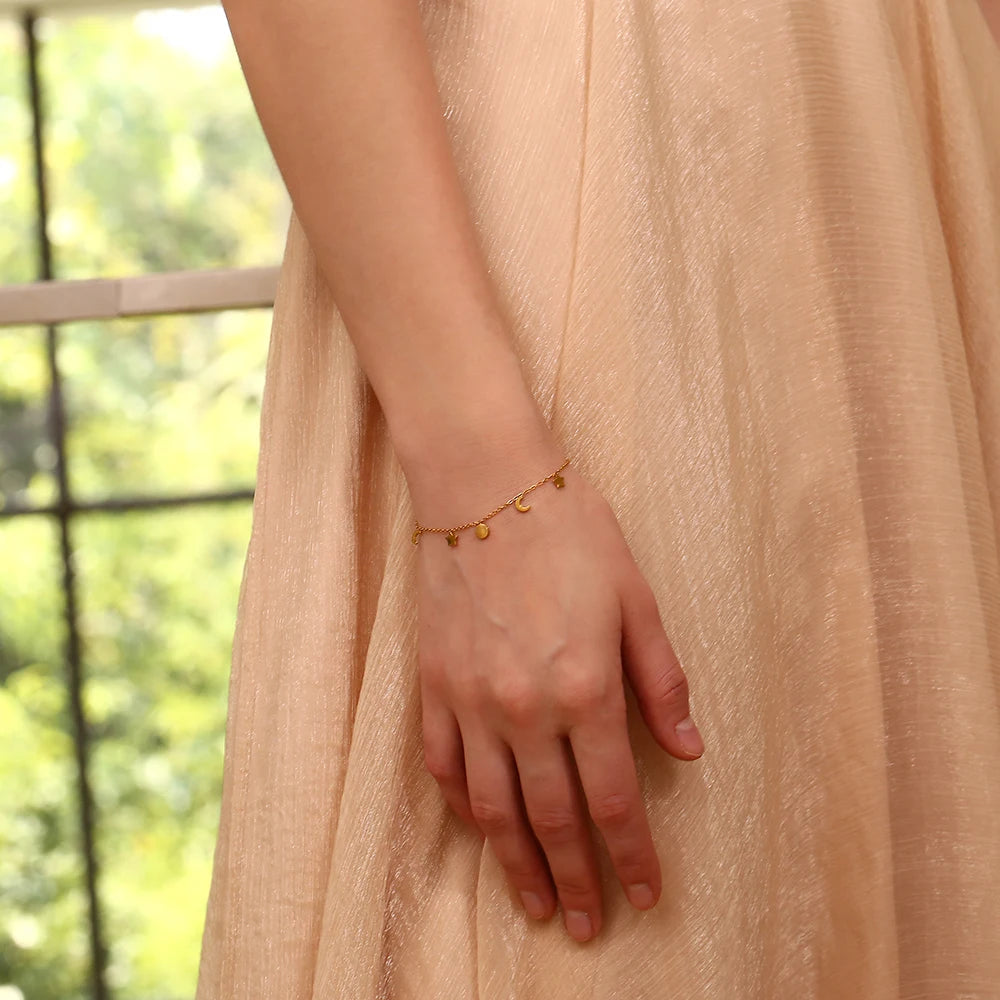 Waterproof Star Moon Sun Charm Bracelet - 18K Gold Plated