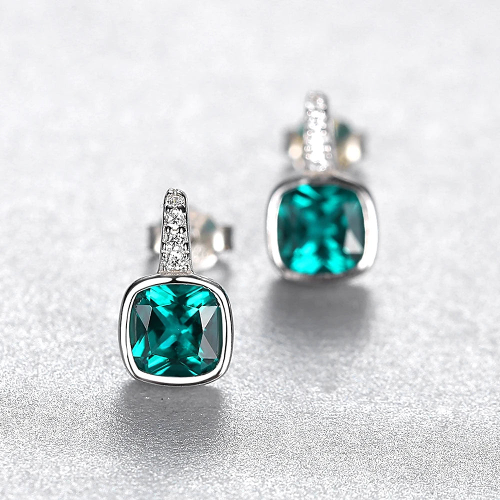 Emerald Stud Earrings in Sterling Silver 