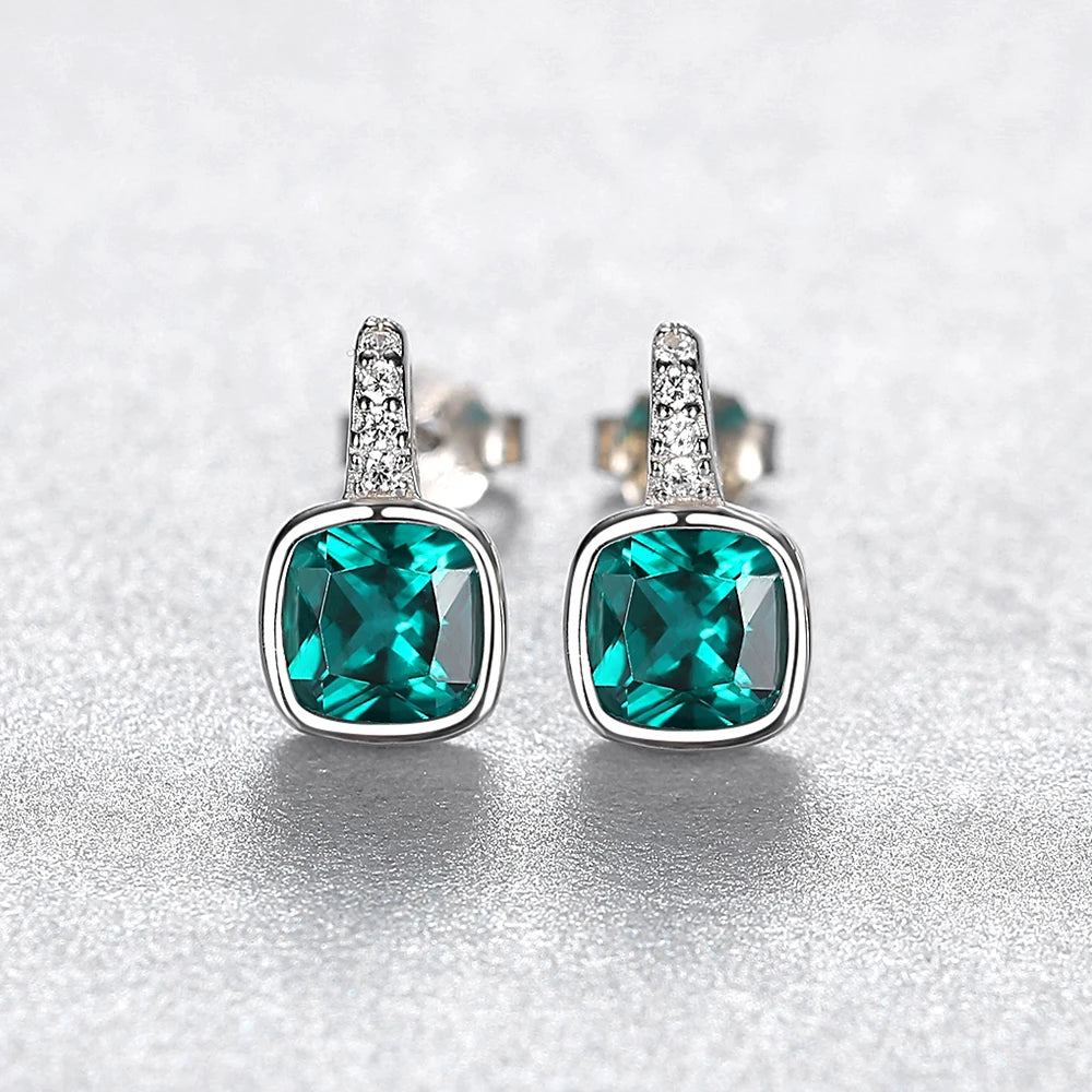 Emerald Stud Earrings in Sterling Silver 