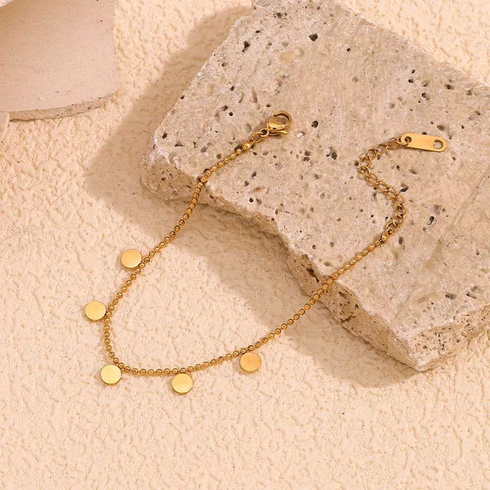 Waterproof Minimalist Stainless Steel Beaded Charm Bracelet - 18K Gold Plated