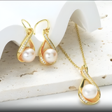 Pearl & Moissanite Set - Gold Plated Sterling Silver - Love's Endless Bloom