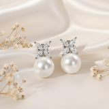Classy zircon pearl stud earrings in sterling silver