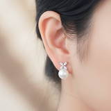 Pearl & Zircon Stud Earrings - 925 Sterling Silver