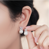 Pearl & Zircon Stud Earrings - 925 Sterling Silver