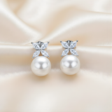 Pearl & Zircon Stud Earrings - 925 Sterling Silver