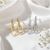 Moissanite Paperclip Link Earrings in Gold Plated Silver - Love's Unfolding Embrace