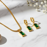Waterproof Elegant Green Zircon Necklace & Earrings Set – 18K Gold Plated