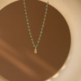 Waterproof Vintage Bead Chain Water Drop Pendant Necklace in 18K Gold Plated Stainless Steel